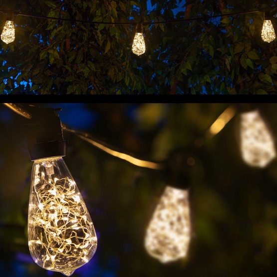 15' ST64 Warm White LEDimagine TM Patio String Lights, Commercial Black Wire