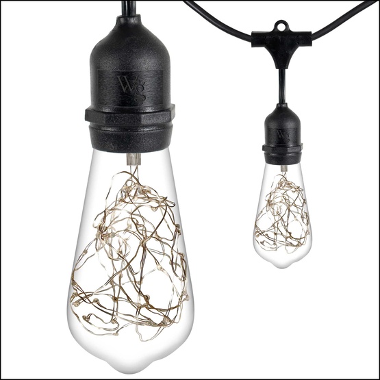 15' ST64 Warm White Suspended LEDimagine TM Patio String Lights, Commercial Black Wire