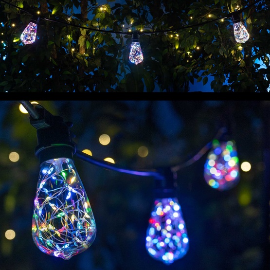 15' ST64 RGB Color Change LEDimagine TM Patio String Lights, Commercial Black Wire