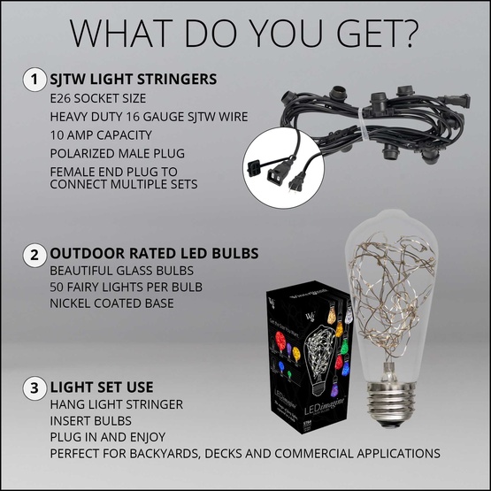 15' ST64 RGB Color Change LEDimagine TM Patio String Lights, Commercial Black Wire