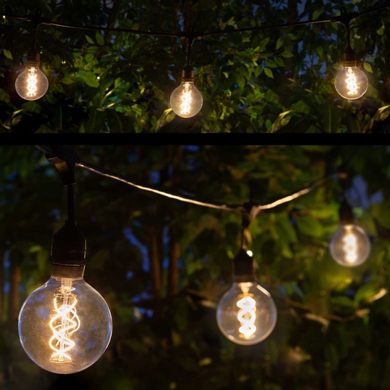 15' G95 Suspended FlexFilament TM LED Edison Bulb Globe Lights Commercial Black Wire