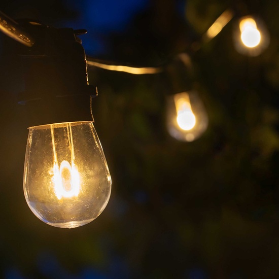 15' S14 Warm White FlexFilament TM LED Shatterproof Patio Lights, Commercial Black Wire