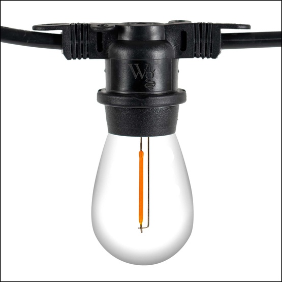 15' S14 Warm White LED Filament Shatterproof Patio String Lights, 10 Bulbs, Commercial Black Wire