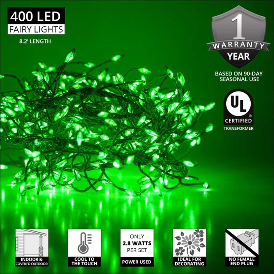 Green LED Fairy Garland Lights, Green Wire