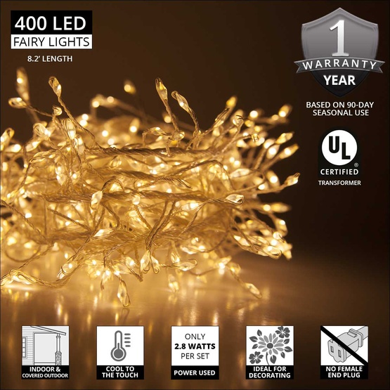 Warm White LED Fairy Garland Lights, Silver Wire