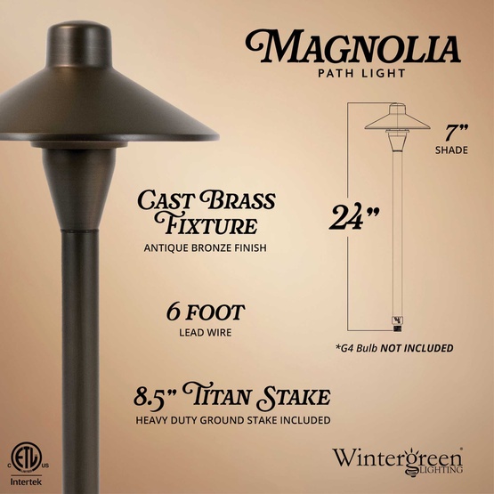 24" Magnolia Classic Garden Light, 7" Hat, Antique Bronze