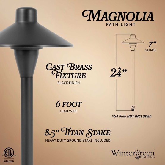 24" Magnolia Classic Garden Light, 7" Hat, Black