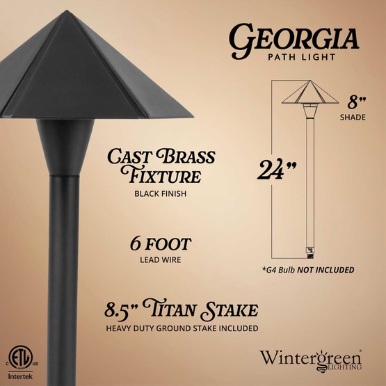 24" Georgia Parasol Garden Light, 8" Hat, Black
