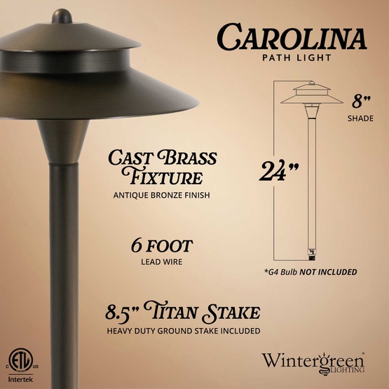 24" Carolina Two-Tier Garden Light, 8" Hat, Antique Bronze