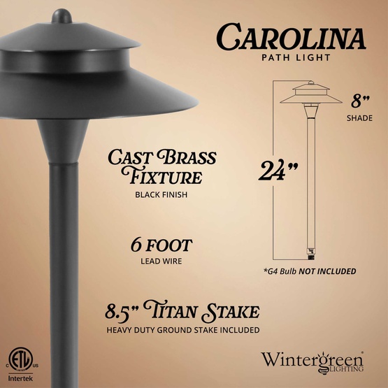 24" Carolina Two-Tier Garden Light, 8" Hat, Black