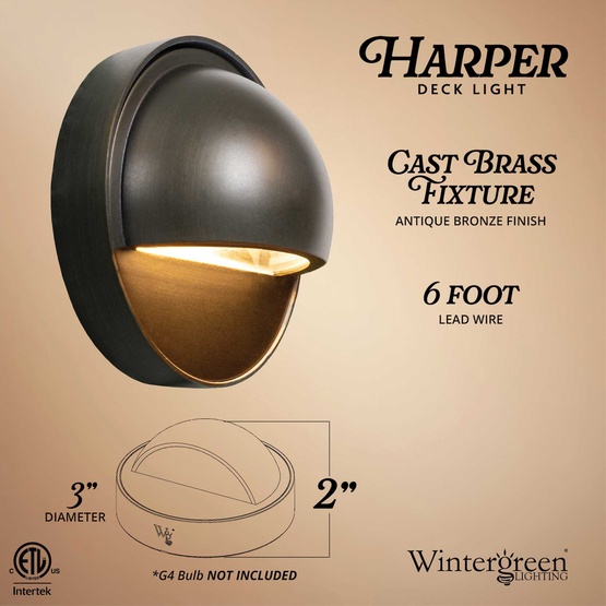 Harper Outdoor Low Voltage Landscape Lighting Deck Light, Antique Bronze