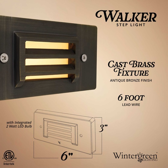 2W 240-Lumen Walker Exterior Step Light, Antique Bronze