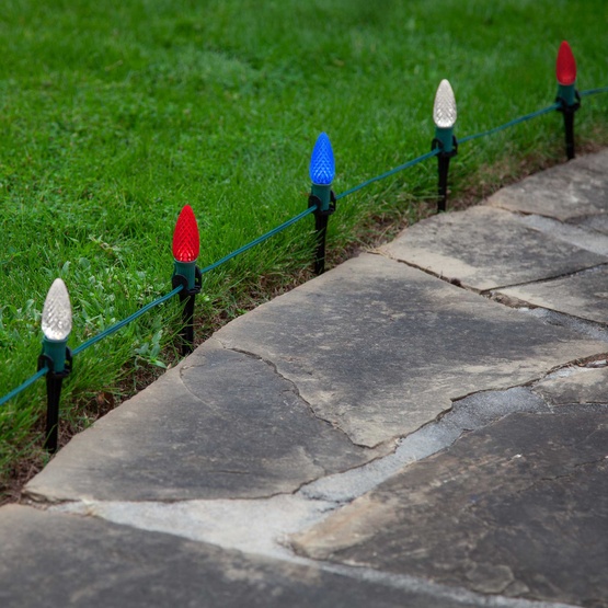 C9 Red / White / Blue OptiCore LED Pathway Lights, 75 Lights, 75', 5 Inch PathPRO Stakes