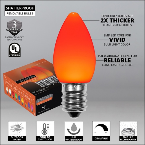 C7 Amber / Orange Smooth OptiCore LED Christmas Light Bulbs