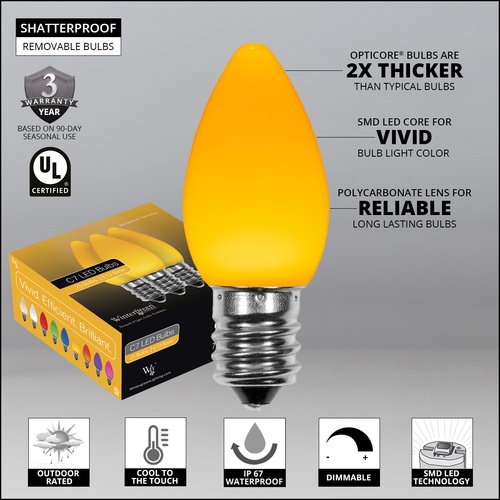 C7 Gold Smooth OptiCore LED Christmas Light Bulbs