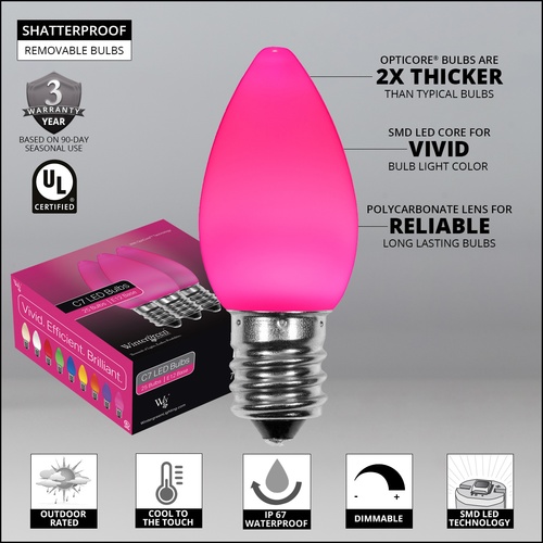 C7 Pink Smooth OptiCore LED Christmas Light Bulbs