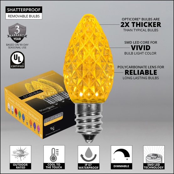 C7 Gold OptiCore LED Christmas Light Bulbs