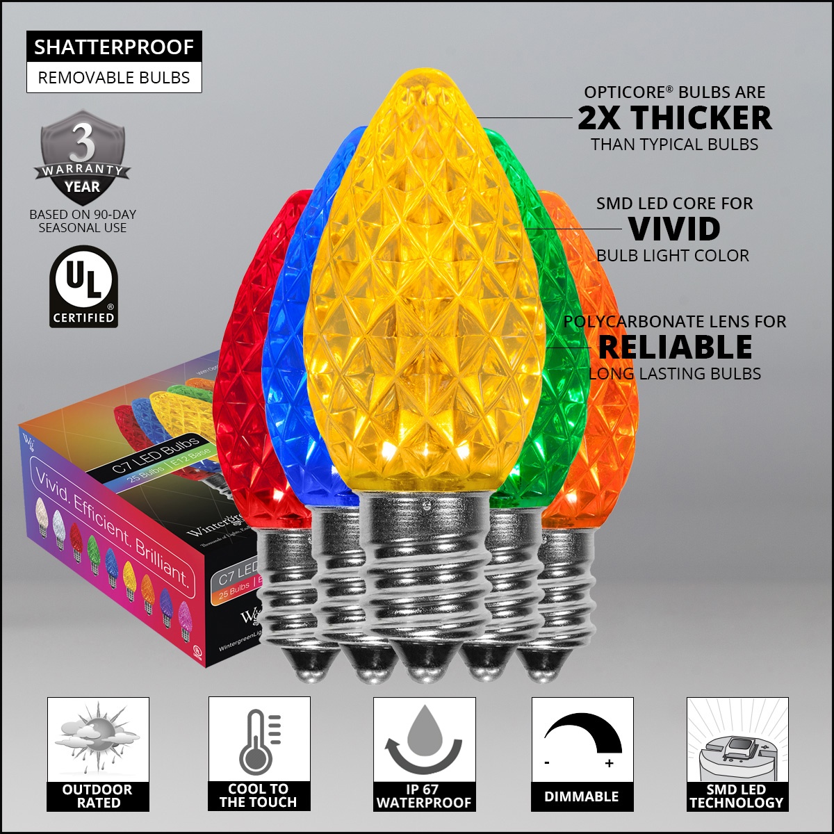 Wintergreen Lighting OptiCore LED Christmas Light Bulbs