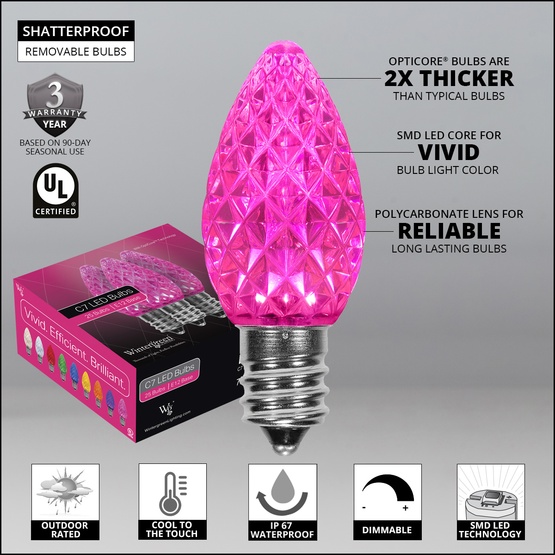 C7 Pink OptiCore Commercial LED, 25 Lights, 25'