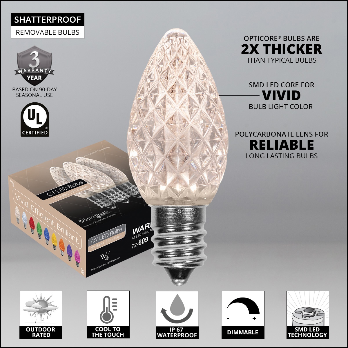 Christmas Lights - C7 Warm White Commercial LED Christmas Lights