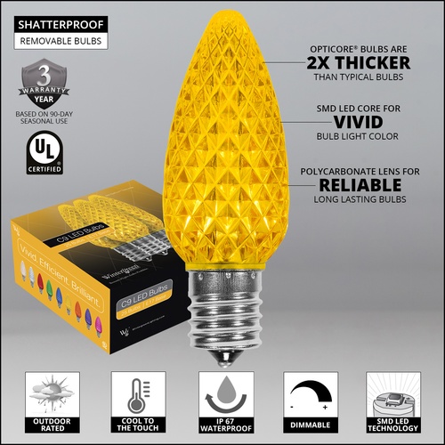 C9 Gold OptiCore Commercial LED Christmas String Lights, 25 Lights, 25'