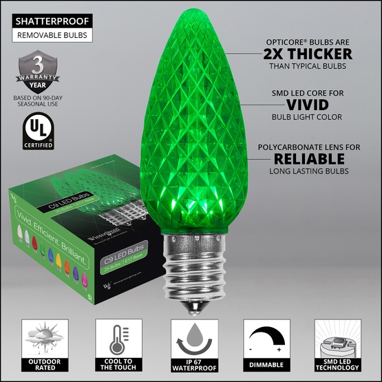 C9 Green OptiCore LED Christmas Light Bulbs