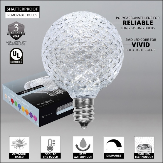 G50 Cool White OptiCore LED Globe Light Bulbs