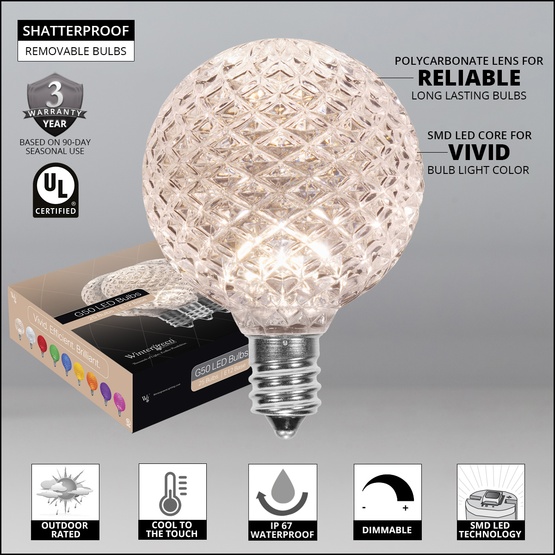 G50 Warm White OptiCore LED Globe Light Bulbs