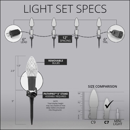 C7 Blue OptiCore LED Pathway Lights, 25 Lights, 25', 5 Inch PathPRO Stakes