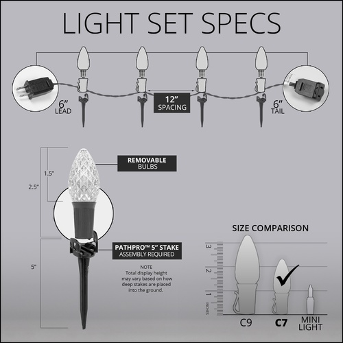 C7 Green OptiCore LED Pathway Lights, 25 Lights, 25', 5 Inch PathPRO Stakes