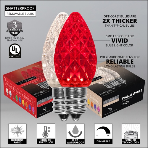 C7 Red / Warm White OptiCore Commercial LED, 50 Lights, 50'