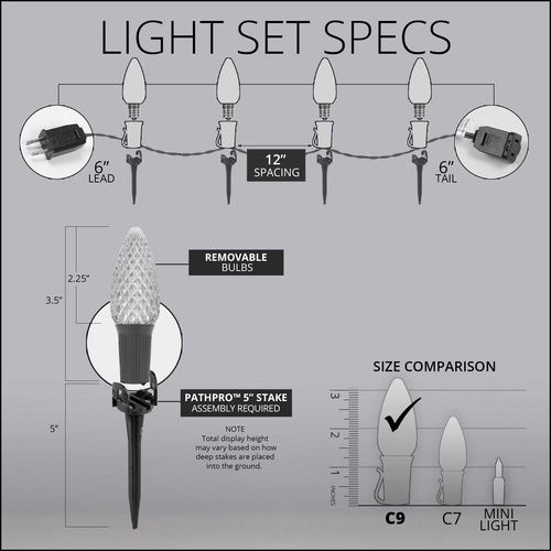C9 Blue OptiCore LED Pathway Lights, 25 Lights, 25', 5 Inch PathPRO Stakes