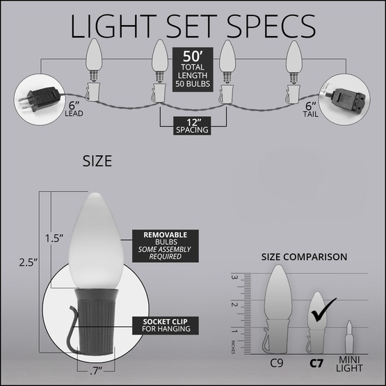 C7 Green / Red Smooth OptiCore Commercial LED Christmas String Lights, 50 Lights, 50'