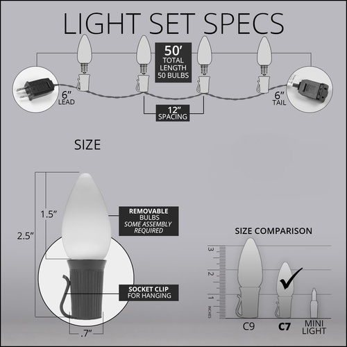 C7 Green / Red Smooth OptiCore Commercial LED Christmas String Lights, 50 Lights, 50'