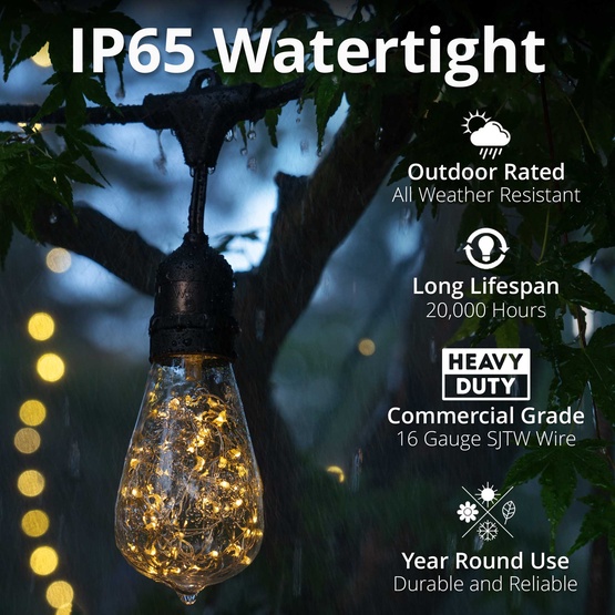 15' ST64 Warm White Suspended LEDimagine TM Patio String Lights, Commercial Black Wire