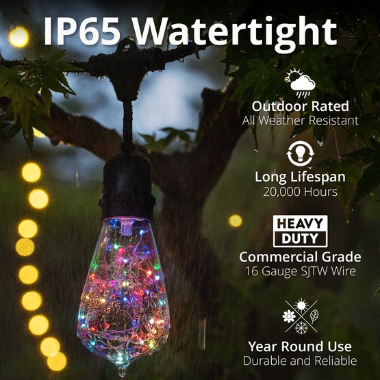 15' ST64 RGB Color Change Suspended LEDimagine TM Patio String Lights, Commercial Black Wire
