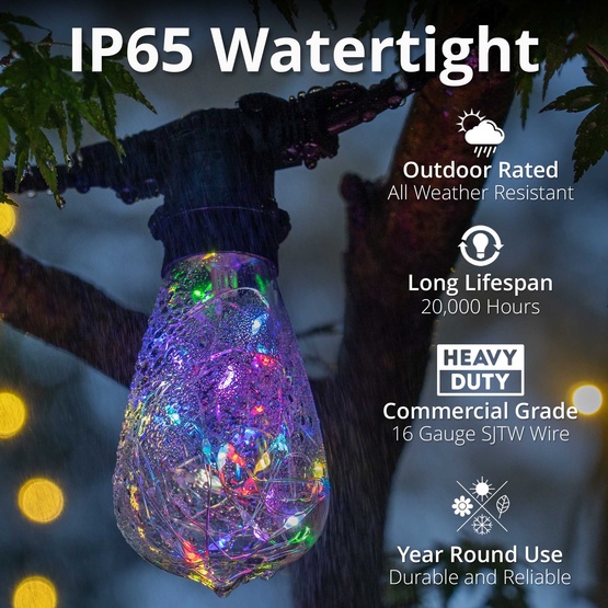 15' ST64 RGB Color Change LEDimagine TM Patio String Lights, Commercial Black Wire