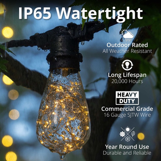 15' ST64 Warm White LEDimagine TM Patio String Lights, Commercial Black Wire