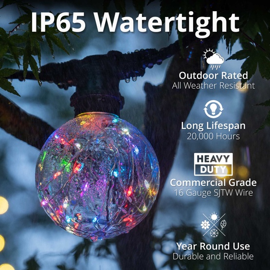 15' G95 RGB Color Change LEDimagine TM Globe String Lights, Commercial Black Wire