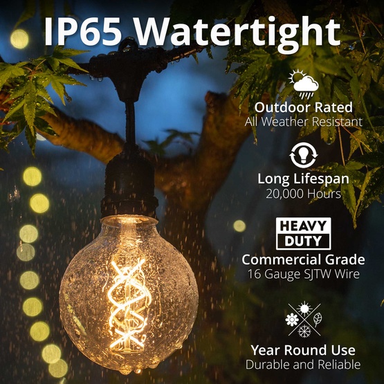 15' G95 Suspended FlexFilament TM LED Edison Bulb Globe Lights Commercial Black Wire