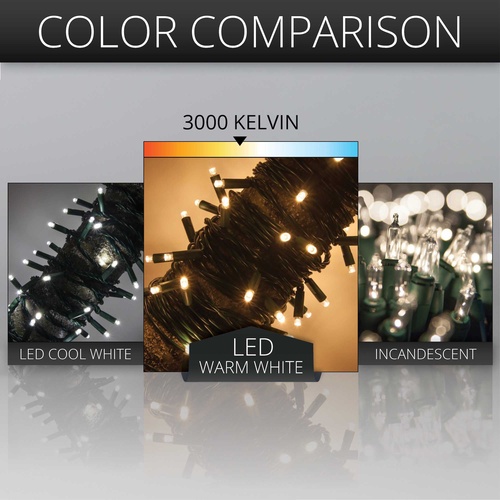 50 Warm White Outdoor LED Christmas Tree Lights, 4" Spacing