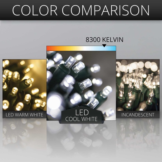 70 5mm Cool White LED Christmas Lights, 4" Spacing