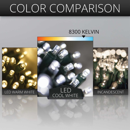 70 5mm Cool White LED Christmas Lights, 4" Spacing
