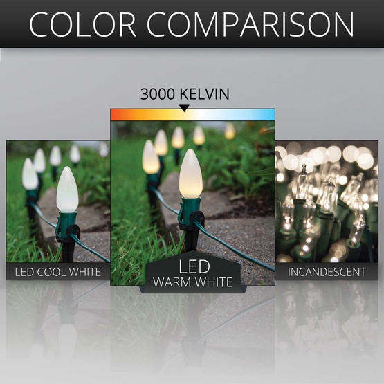 C9 Warm White Smooth OptiCore LED Christmas Pathway Lights, 25 Lights, 25', 5 Inch PathPRO Stakes