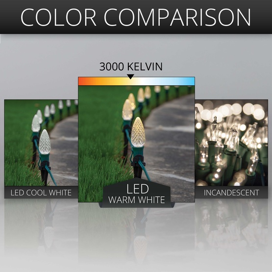 C9 Warm White OptiCore LED Christmas Pathway Lights, 25 Lights, 25', 5 Inch PathPRO Stakes