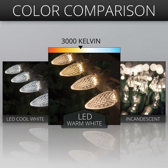 C9 Warm White OptiCore Commercial LED Christmas String Lights, 25 Lights, 25'