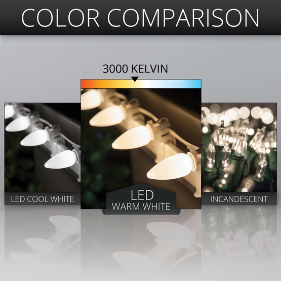 C9 Warm White Smooth OptiCore Commercial LED Christmas String Lights, 25 Lights, 25'