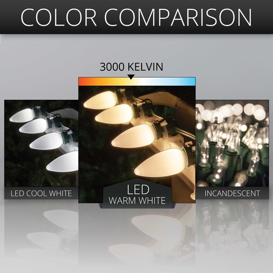 C9 Warm White Smooth OptiCore Commercial LED Christmas String Lights, 25 Lights, 25'