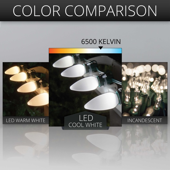 C9 Cool White Smooth OptiCore Commercial LED Christmas String Lights, 25 Lights, 25'