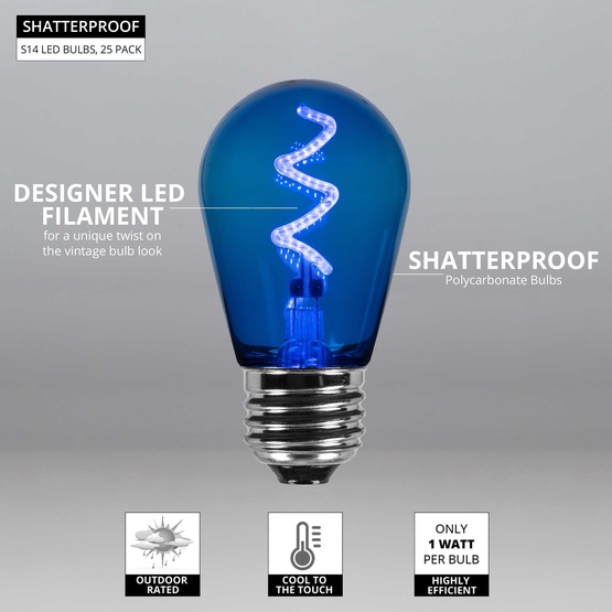 S14 Blue Zig Zag Filament LED Replacement Bulbs